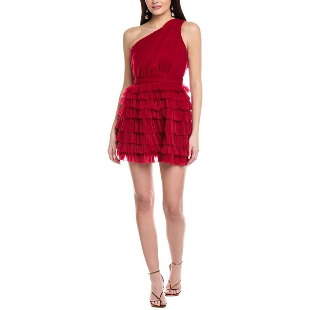 Endless Rose Womens  One-Shoulder Tulle Dress, Red